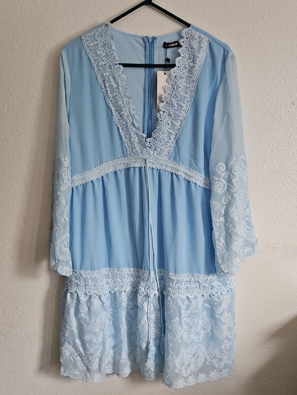Light Blue Lace V-Neck Dress